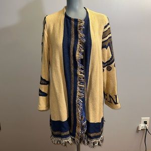 Handmade Upcycled University Fringe Hippie Boho Blanket Cardigan Sweater